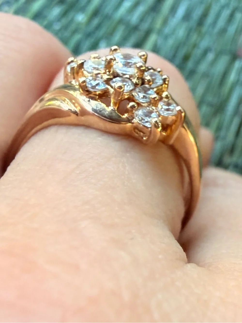 Vintage 925 Gold Vermeil Cubic Zirconia Diamond Cluster Bypass Ring